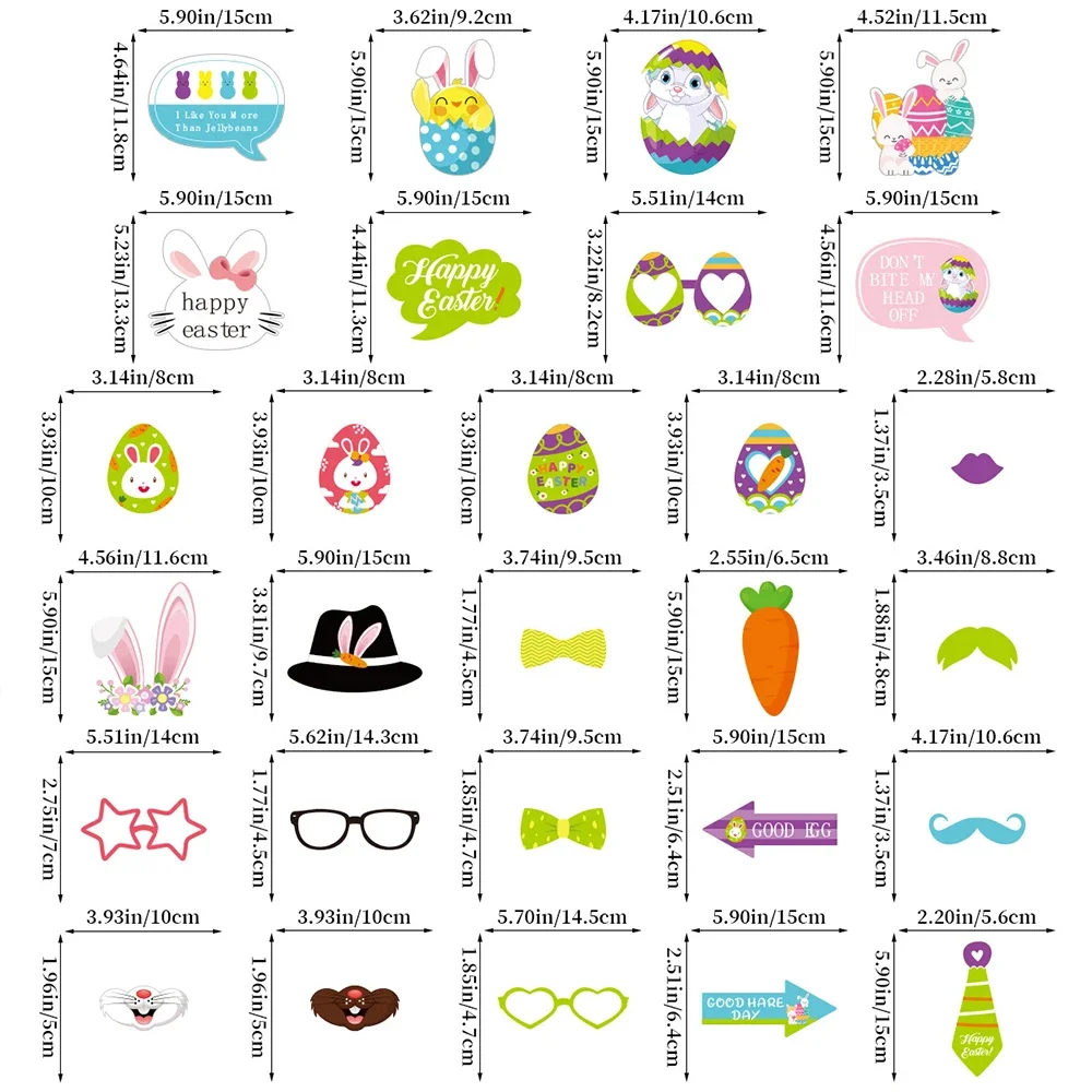 28/46Pcs Easter Egg Cute Bunny Photo Props Happy Easter Photo Props Set Funny Styling Baby Shower Birthday Party Supplies