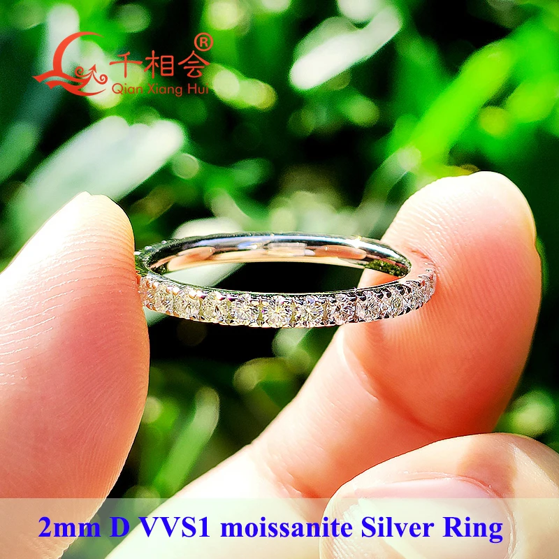 Wedding Ring solid 2mm 3mm round Moissanite diamond Full Eternity Band 925 Sterling Silver Jewelry Valentine's Day Gift