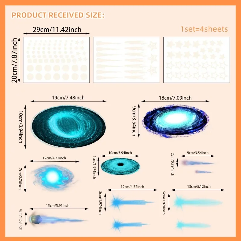 Cosmic Black Hole Blue Light Luminous Sticker Creative PVC Wall Decoration for Nursery Room Decoration Stickers