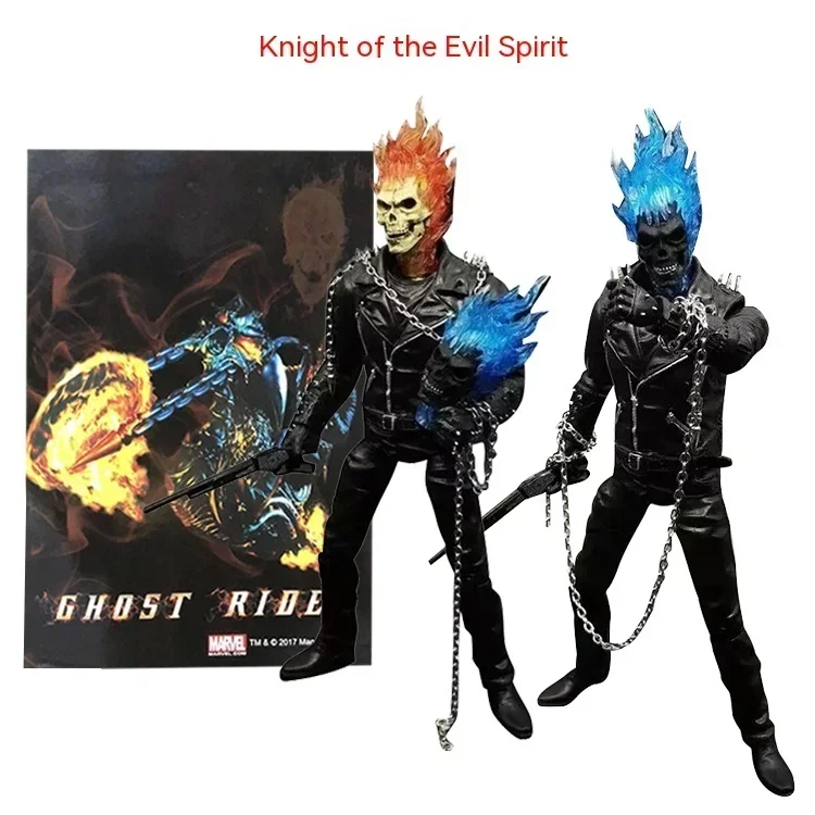 Marvel Ghost Rider - Motocicleta luminosa de 9 pulgadas con forma de calavera y llama, juguete para hombre y niño, con articulaciones de aleación que se pueden mover
