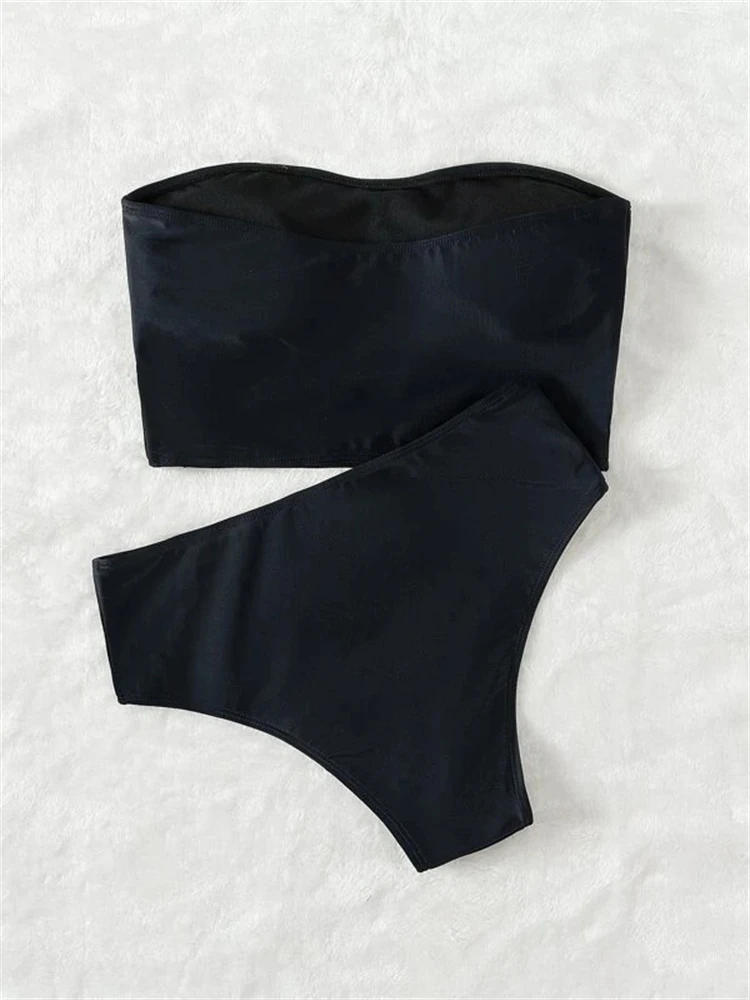 Bikini Women Swimsuit 2023 New Solid Bandeau Bikinis Set Sexy High Waist Swimwear Summer Two Piece Beachwear Bathing Suit Female