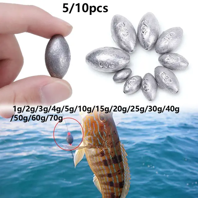 5/10Pcs High Quality Line Sinkers Weights Olive Shaped Sinker Fishing Lead Fall Hook Connector 4