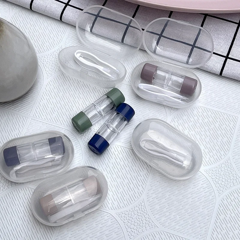 Women Cute Contact Lenses Box Mini Transparent Portable Contact Lens Case with Tweezers Wearing Tools for Travel Kit Holder
