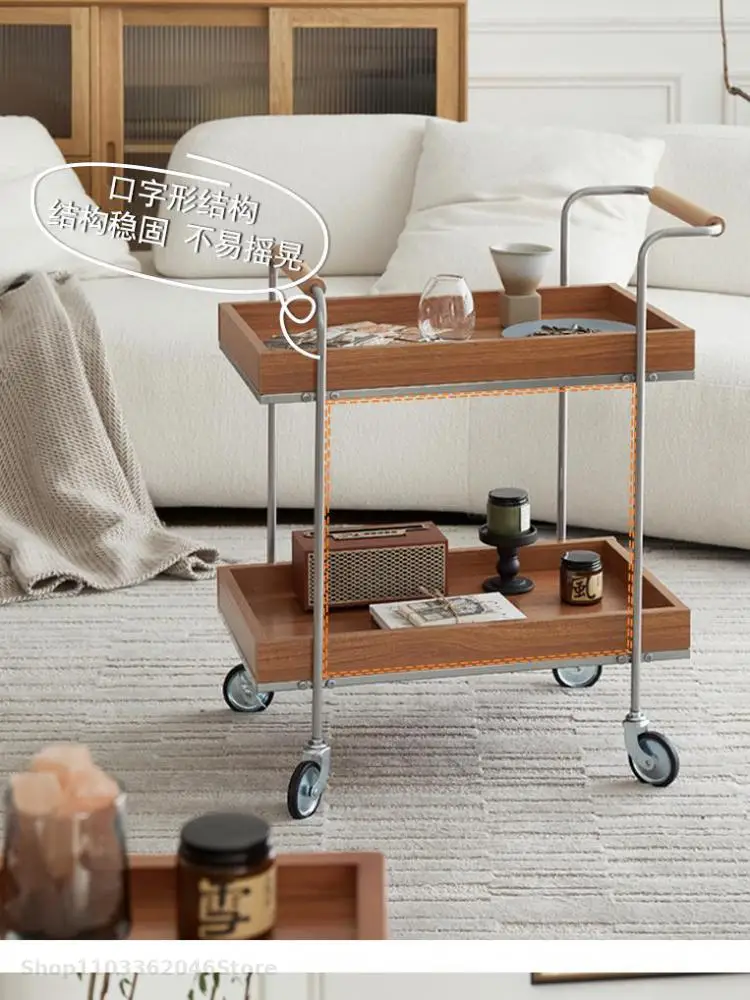 Nordic Small Cart Bedside Table Middle Ancient Solid Wood Movable Small Side Table Living Room Sofa Coffee Storage