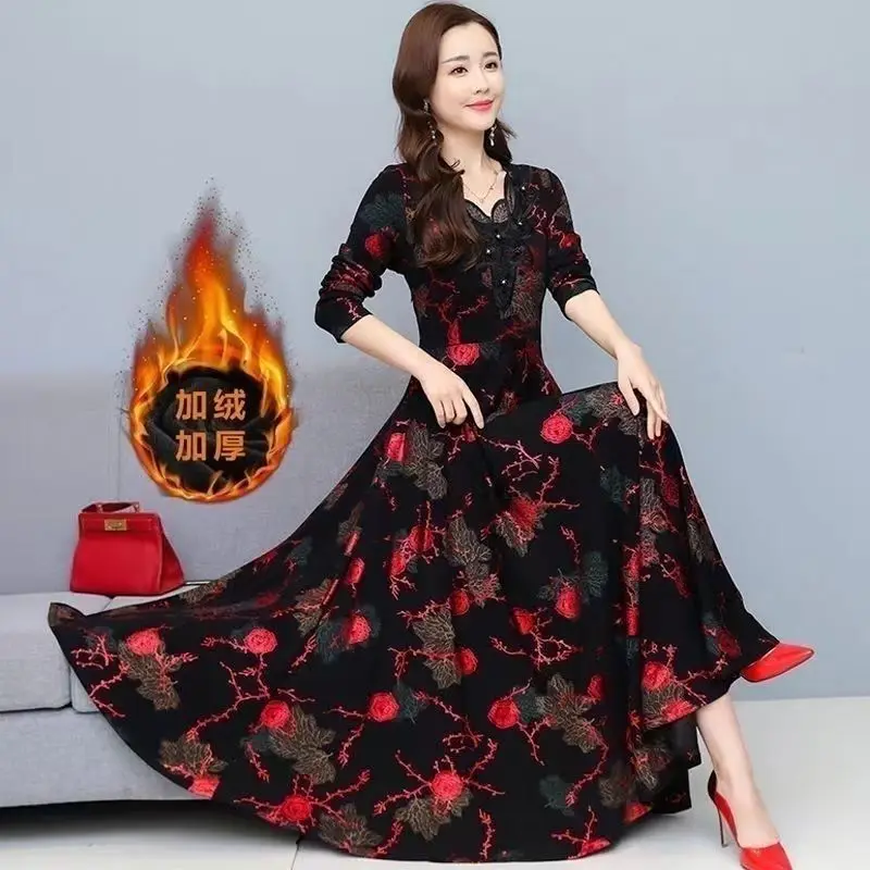 ワンピース Winter Floral Long-sleeve Dress WXLWZYWL Fall Winter Dresses for Women 2024 Women's Fall