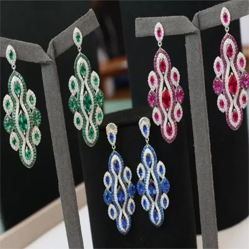 Pirmiana 2023 New Arrival S925 Silver Three-color CZ Gemstone Earrings Fashion Jewelry Women Party Gift