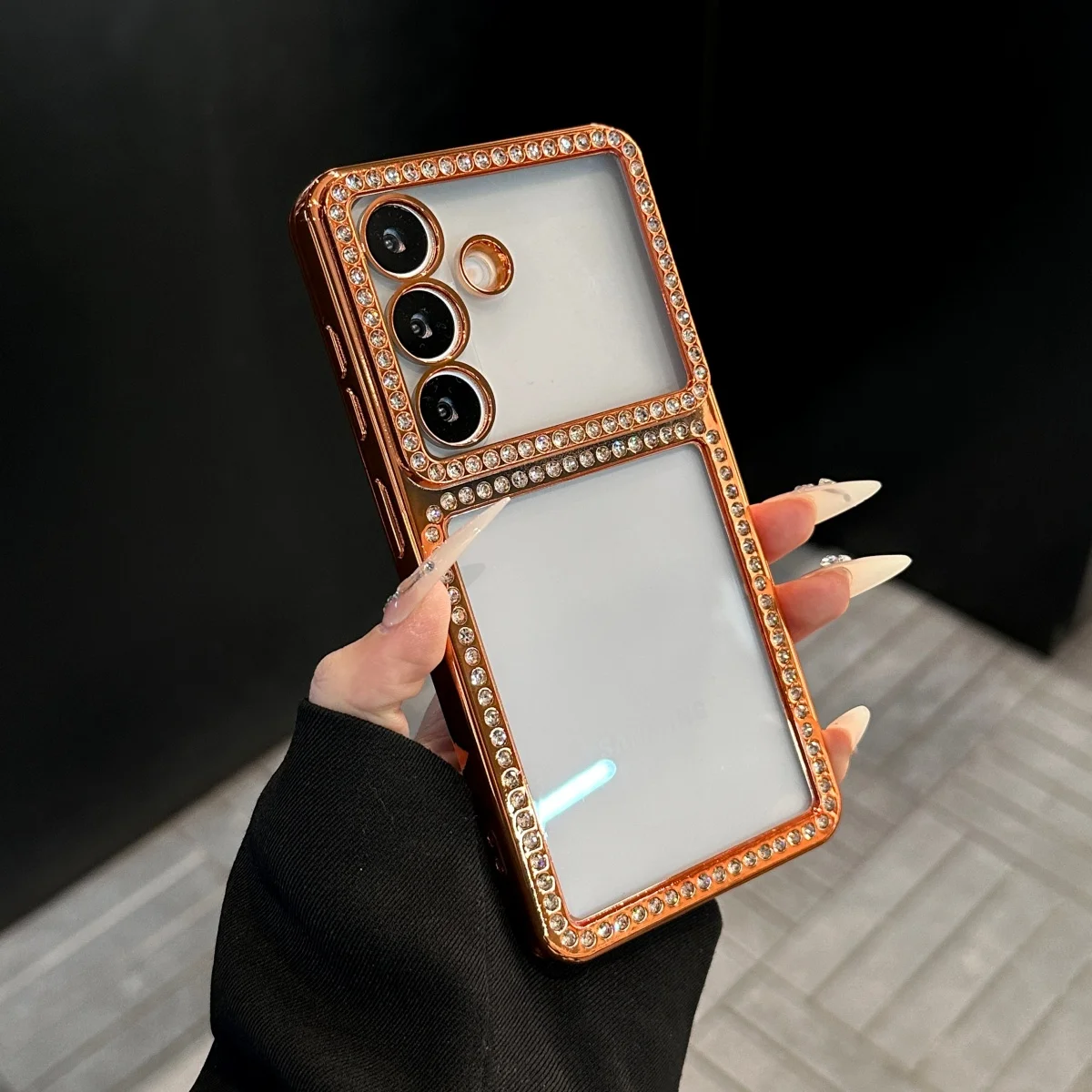 Elegant Glitter Diamond Clear Phone Case with Rhinestone Accents and Shockproof Design