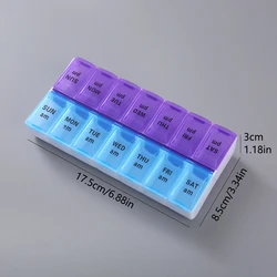 Portable Weekly Pill Organizer with 14 Compartments for Travel and Daily Medication (Large)