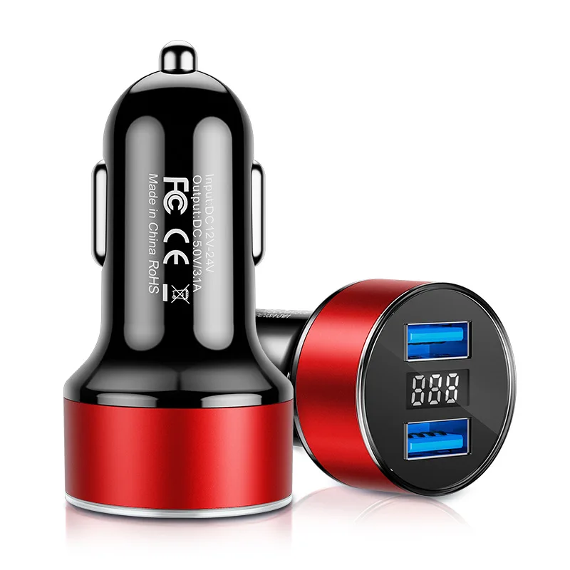 best usb car charger 3.1A Car Charger for Cigarette Lighter 12V 2 Port Dual USB Quick Fast Charging Car Charges With LED Display Voltmeter For Cars car mobile phone charger Car Chargers