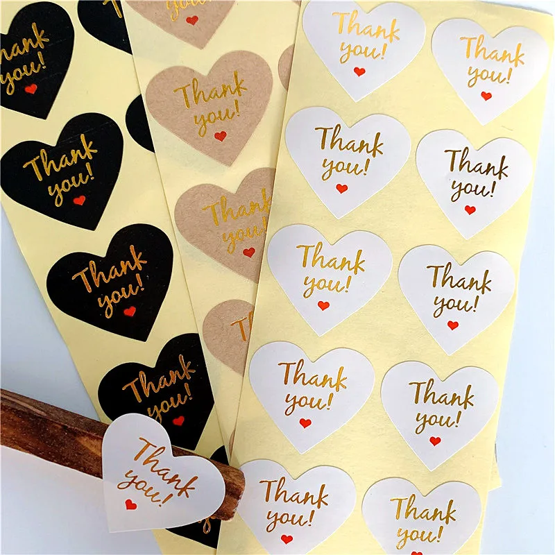 

100 Pcs/lot Kawaii Thank you Red Heart design Hot Stamping Sealing Sticker Kraft Paper DIY Gift Posted Baking Decoration