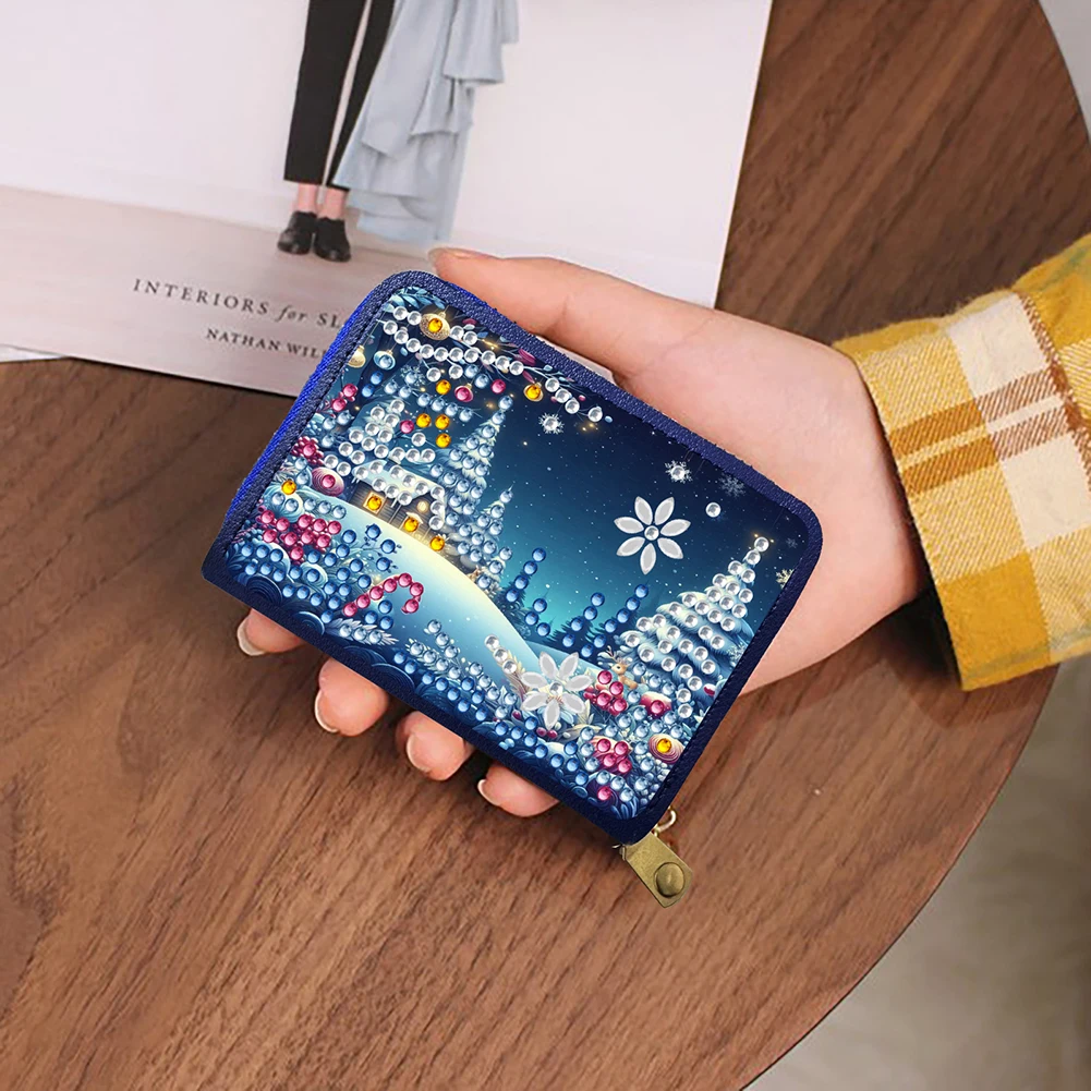 Rhinestone Makeup Bag DIY Diamond Art Crystal Rhinestone Purse Zipper Closure Bling Diamond Dot Diamond Card Pack DIY Craft Gift