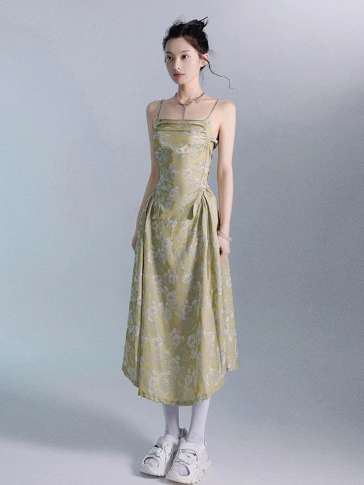 Retro Pittura A Olio Floreale Sensazione Puro Desiderio Sling A-Word Girl Tea Break 2022 Summer New Holiday Long Skirt Dress Dress Women