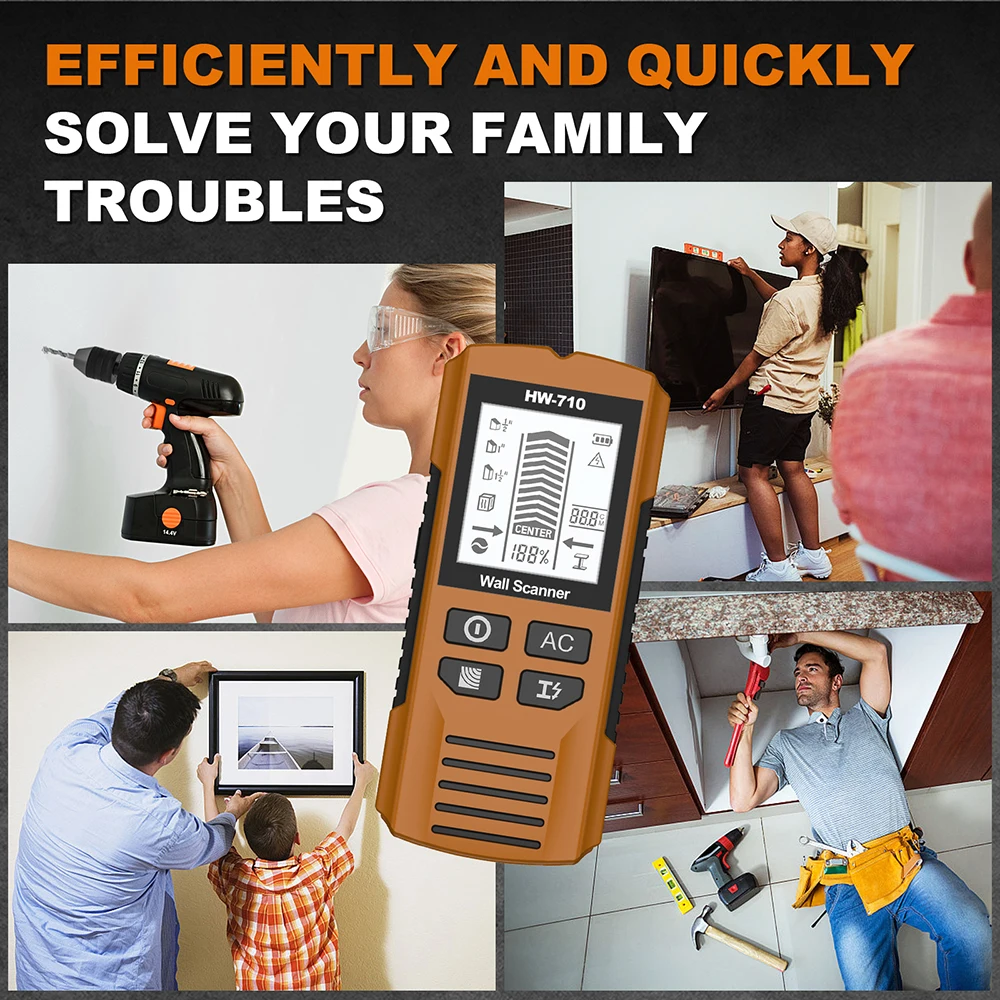 HW-710 Handheld metal detector stud finder wall scanner Nail Finder with High-Definition LCD Display Six-in-One for Home Improvement