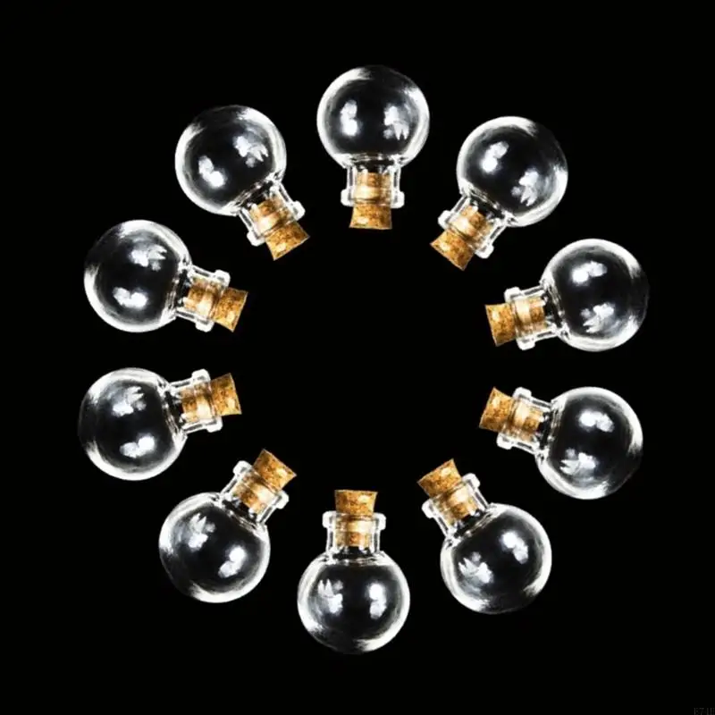 E74E 10pcs Mini Glass Bottles with Cork Stopper Transparency Fillable Organizers for Kindergarten Kid Girl Boys DIY Ornaments