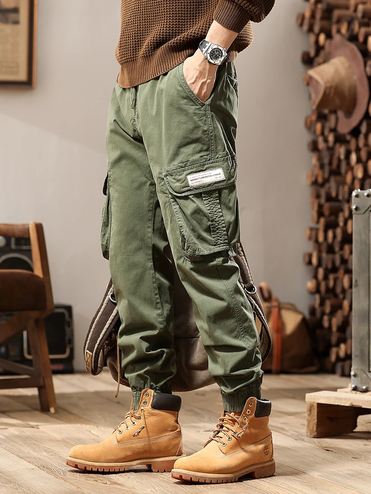 2023 New Autumn Cargo Pants Men Multi-Pockets Washed Cotton