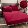 WOSTAR Warm winter plush fitted sheet elastic mattress cover fluffy coral fleece bed linen luxury double bed velvet protector 1