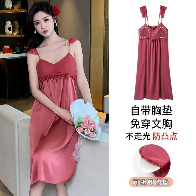 

Пикантное нижнее белье, шелковые атласные ночные рубашки на бретелях-спагетти для женщин, новинка 2024, летняя Милая одежда для сна, ночная рубашка, ночная рубашка, домашняя одежда