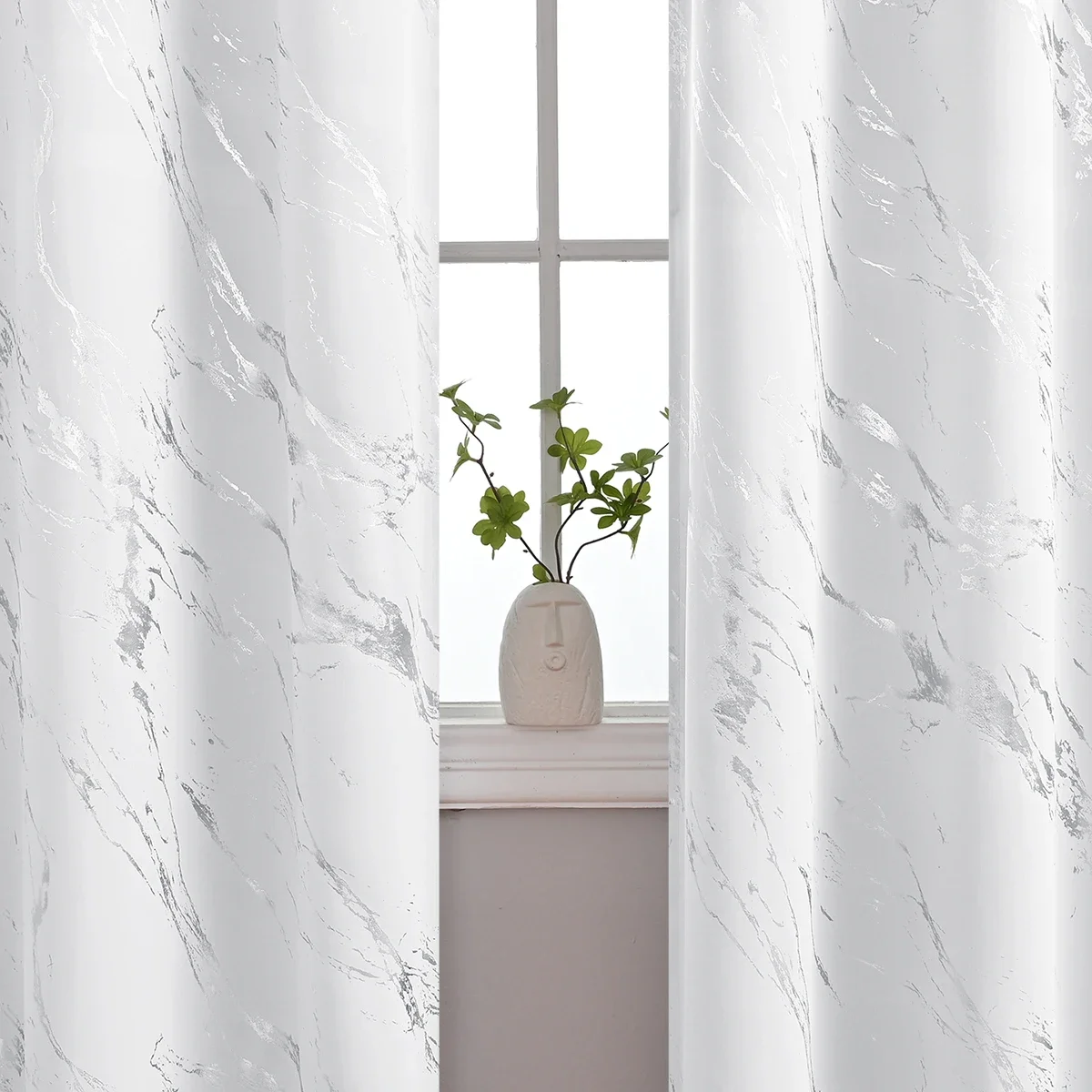 1pc Modern Marble Printed Curtain with Silver Stamping, One Panel High-Precision