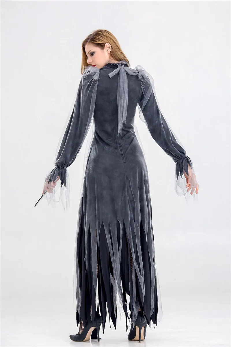 Женское платье на Хэллоуин для взрослых, страшное привидение зомби, платье невесты, костюм на кладбище, труп, Черное длинное платье с разрезом