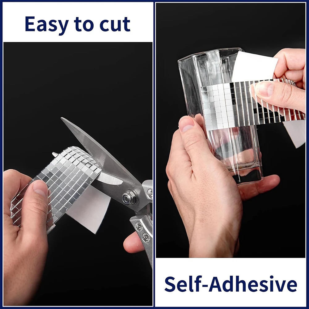 4x100cm Self Adhesive Mosaic Tiles 5x5mm Disco Tiles Square Mirror Mosaic Tiles for Interior Decoration DIY Art Collage