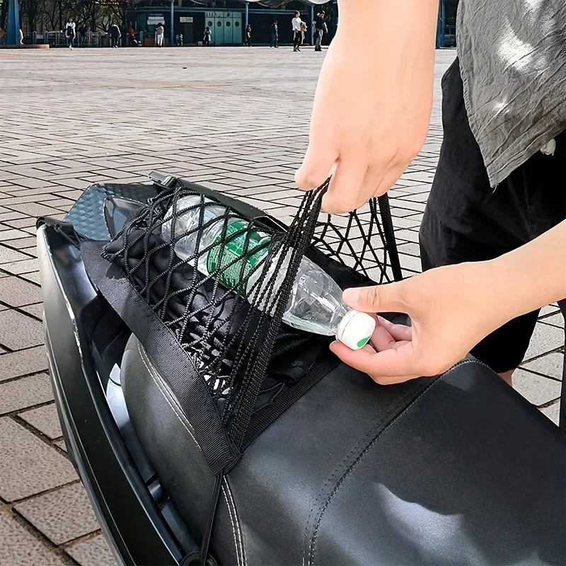 Heavy-Duty Motorcycle Cargo Net 10"x11" - Double Layer Elastic Helmet &Luggage Storage Net with Metal Hooks for Secure Transport