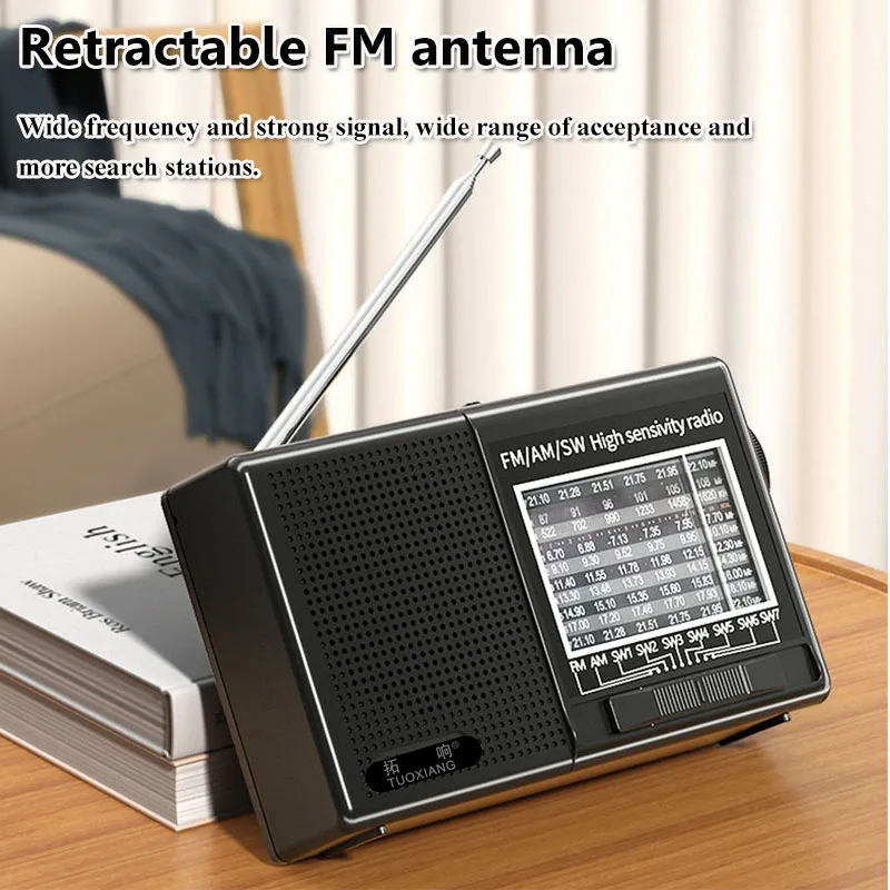 Mini Multi-band Radio High Sensitivity FM AM SW Radios Receiver Built-in Speaker Rechargeable with 3.5mm Headset Jack for Elder