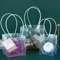 10pcs Square PP Transparent Handbag Plastic Frosted Cake with Hand Gift Portable Bag Durable Holiday Bouquet Gift Packaging Bags 1