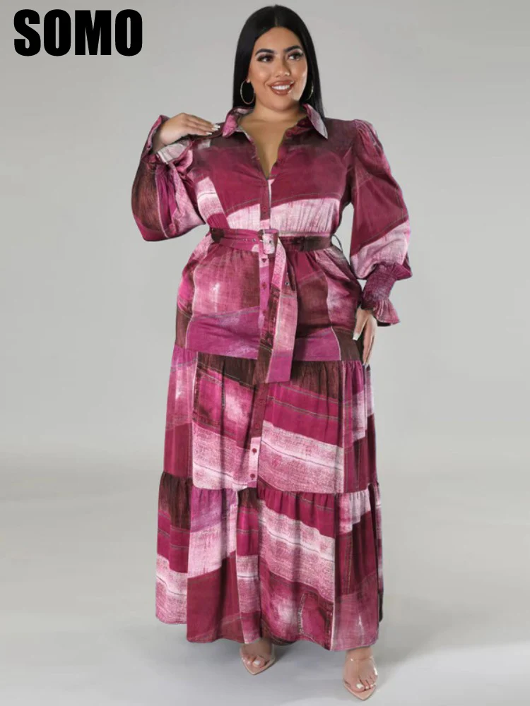 

Женское повседневное однобортное платье-рубашка SOMO, плиссированное платье с высокой талией и отложным воротником и рукавами-фонариками, оптовая продажа, Прямая поставка