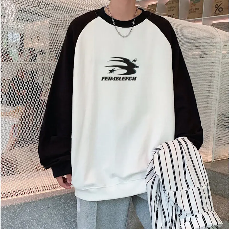 

Vintage Raglan Sleeve Sweatshirs Men Loose Sweater Street Punk Graphic Printed Korean Trendy Tops Oversize Male Hip Hop Pullover