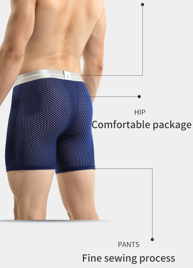 5-Pack of Ice Mesh Sports Underwear for Men, Anti-Wear Leg Running, Five-Point Extended Fitness Anti-Wear Crotch Extended Boxer