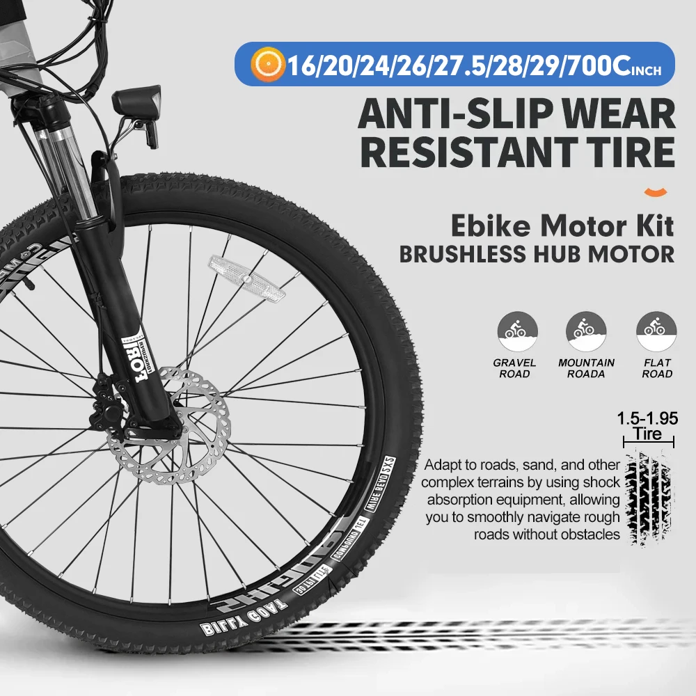Kit Conversion Vélo électrique 36V/48V 250W - Roue Avant Moteur Brushless 16-29"/700C