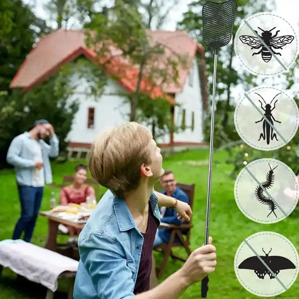 

Black Mosquito And Fly Killing Plastic Fly Swatter Retractable Stainless Steel Rod Suitable For Indoor And Outdoor Use V6z4