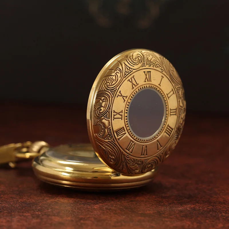 Pure copper fully automatic mechanical pocket watch retro nostalgic hollowed-out flip Roman nostalgic