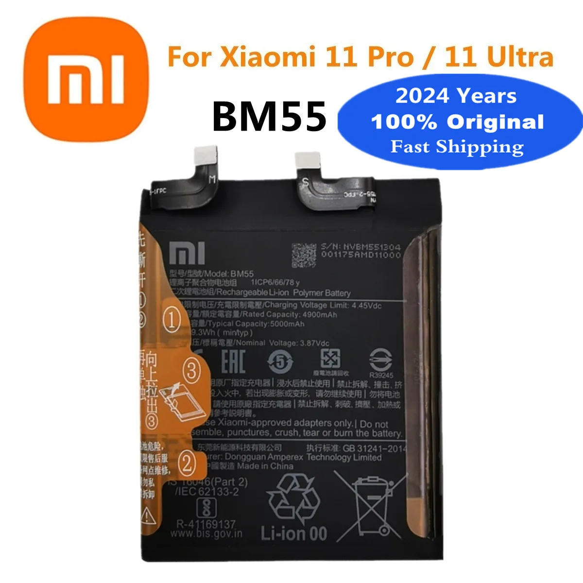 5000Mah 100% Xiao Mi Batteria Originale Bm55 Per Xiaomi 11 Ultra 11 Ultra Mi 11 Pro 11Pro Mi11 Pro Batterie Per Telefoni Cellulari Bateria