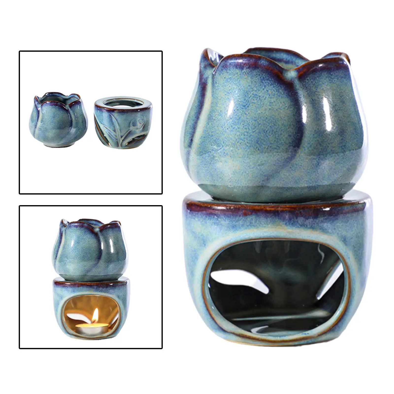 Blue Ceramic Oil Burner Wax Melt Essential Oil Holder for SPA Yoga Aromatherapy