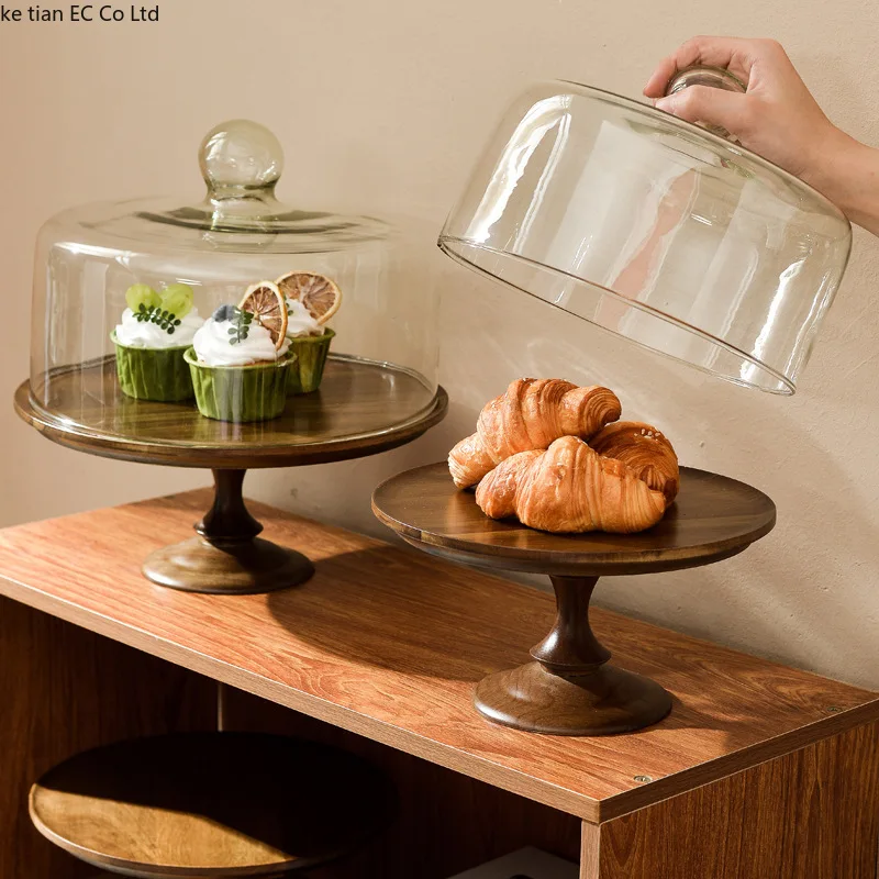 Goldeluxe 30cm alzatina per dolci in legno | porta torta doppia faccia con base amovibile e campana per dolci in PET trasparente | Ideale per matrimonio, festa, tè pomeridiano