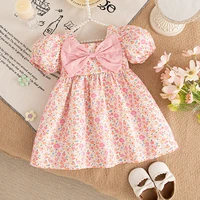 Baby Girl Dress Summer Cotton Bow Full Print Bubble Sleeve Baby Dresses Sweet and Cute Beach Baby Girl Clothing 1