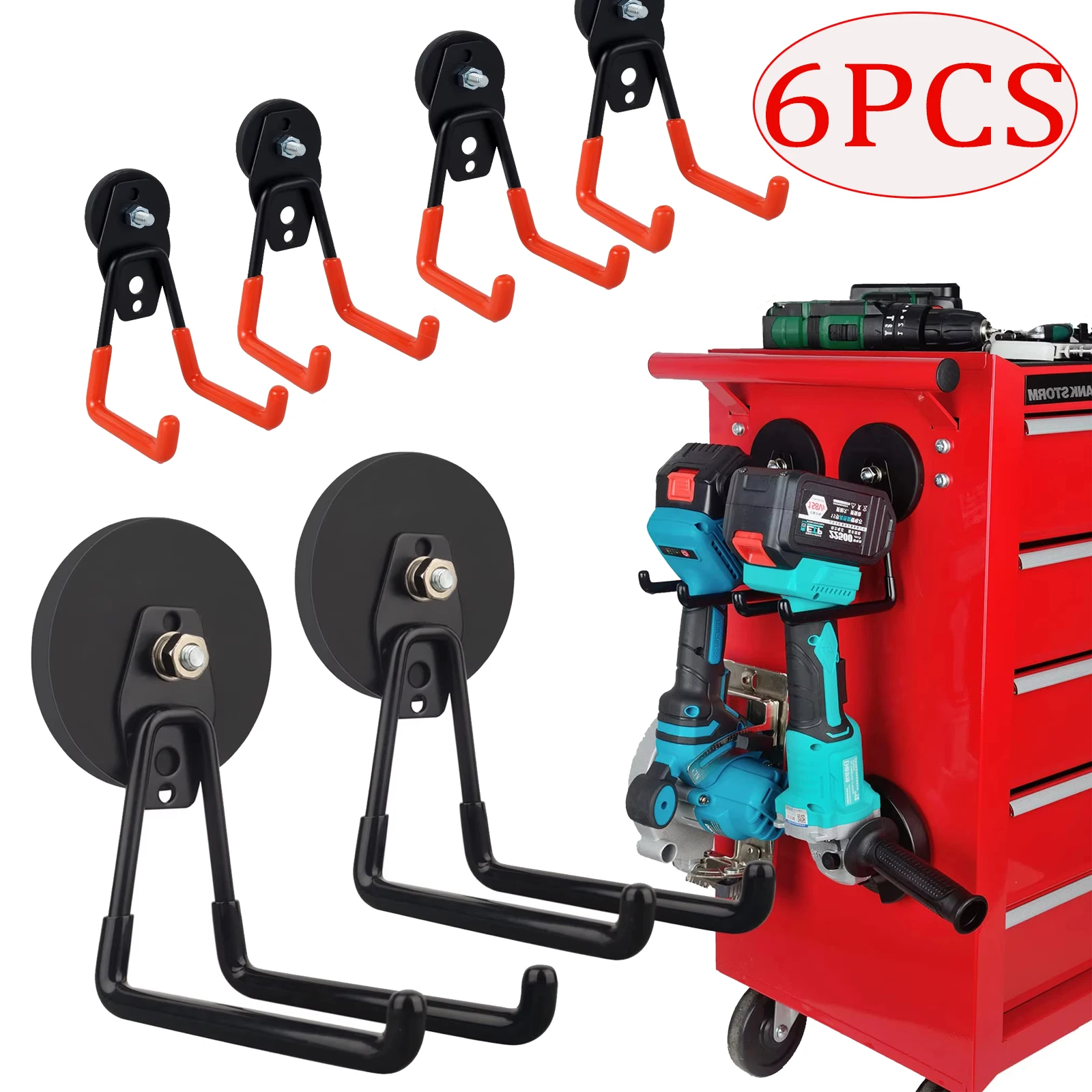 2/4/6PCS Strong Magnetic Hooks Heavy Duty Magnetic Hangers Large Magnet with Hooks For Toolbox Hammer Drills Garage Garden Tools