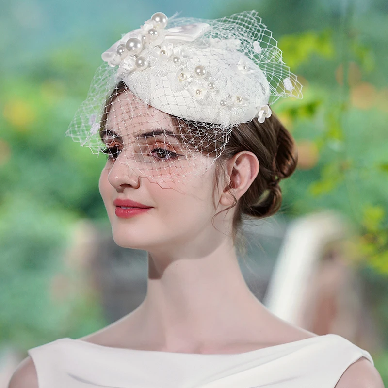 Hair Accessories Bridal Hair Accessories Fascinator Hats Luxury pearl bridal headwear handmade bridal headdress Fascinator wedding hair accessories photos medicine box hat party fedora
