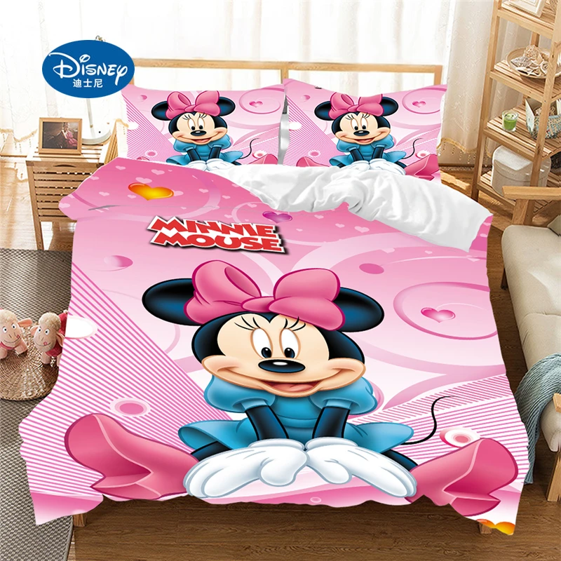 

Disney Cartoon Bedding Set Mickey Minnie Duvet Cover Queen King Size White Soft Home Textile Student Child Couple Bed Set