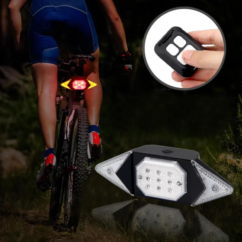 USB Bike Light Wireless Remote Control Rear Lamp Red Blue Flash Turning Signal Safety Warning Taillight