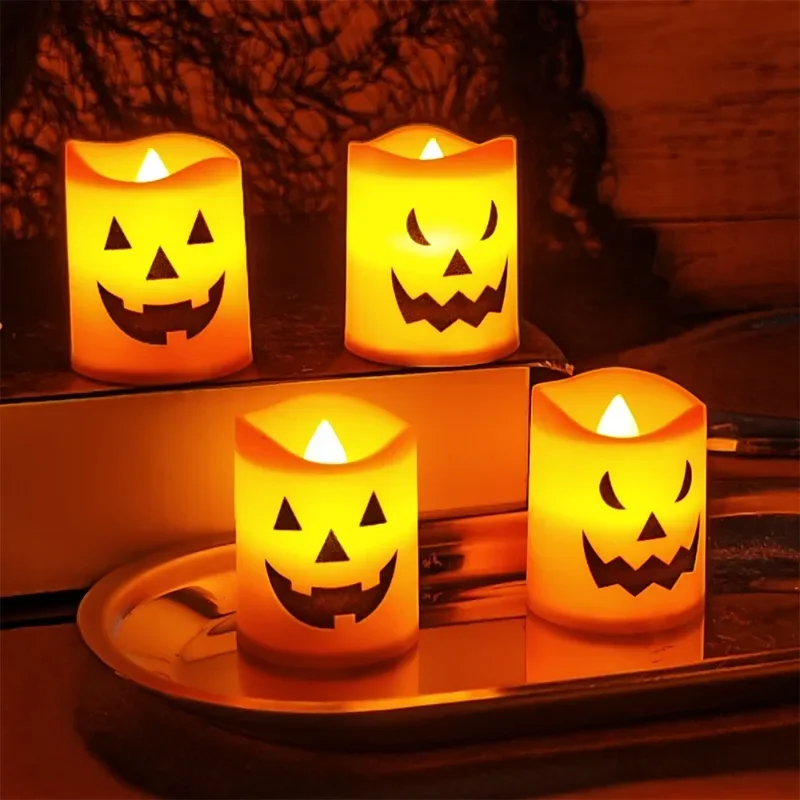 Halloween Pumpkin Candle Light LED Emitting Color:Style Random;Body Color:1PCS 4