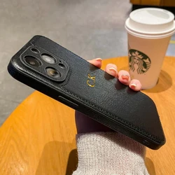 Customized Classic Leather Case with Personalized Name and Initials Engraving - iPhone 15 (Black)