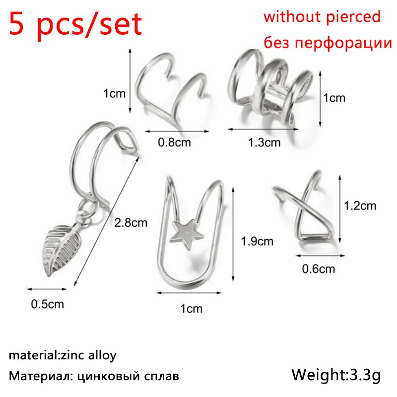 Clip Earrings New Gold Color Metal Non-Piercing Fake Cartilage Earrings For Women Men Jewelry