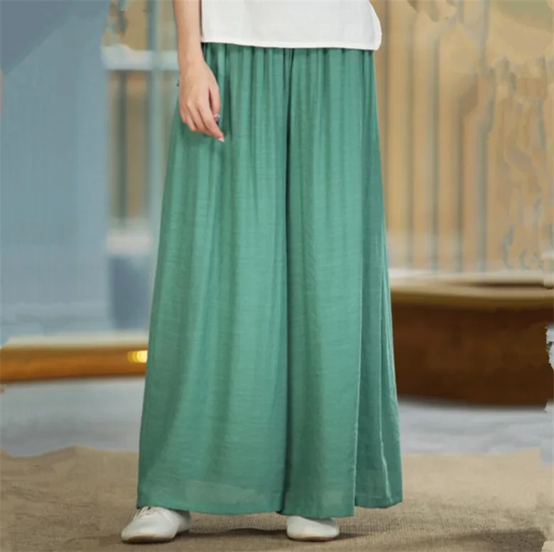 Women Casual Wide Leg Pants Summer Brand Thin Cotton Linen Long Trousers Candy Color Dancing Pants Comfortable Soft Trousers