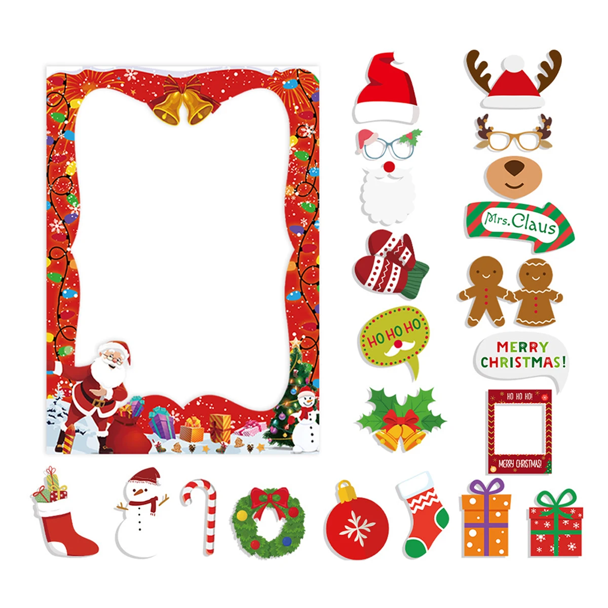 Description Picture 6 of itemChristmas Photo Booth Selfie Frame Photo Booth Props Santa Hat Gingerbread Man Snowman Prop Decoration Cartoon Photobooth Kit