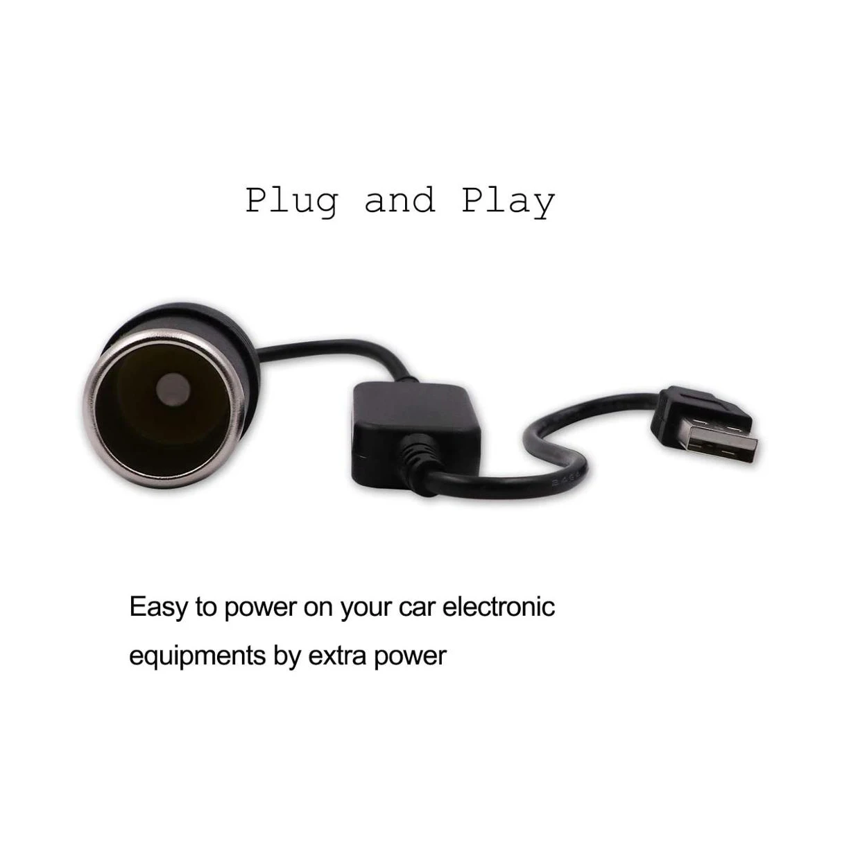 2-Pack USB A Male to 12V Car Cigarette Lighter Socket Female Converter Cable