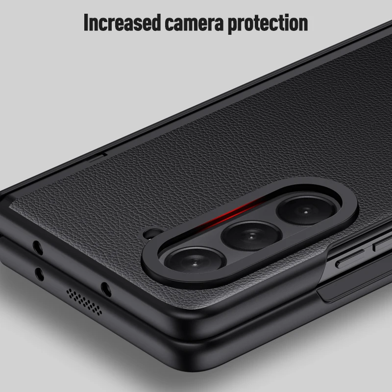For Samsung Galaxy Z Fold 5 Case Matte Skin-Friendly Leather Folding Hinge With Tempered Film All inclusive Shockproof Hard Case