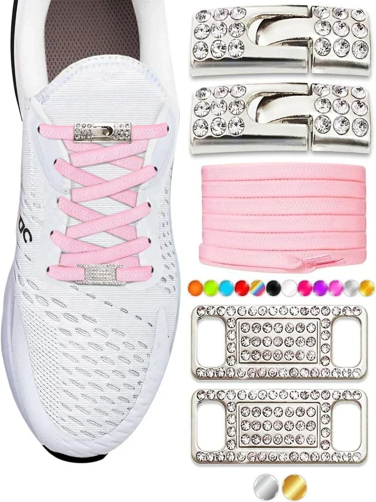 Elegant Elastic Bling Shoelace Charms with Diamond Cross Locks