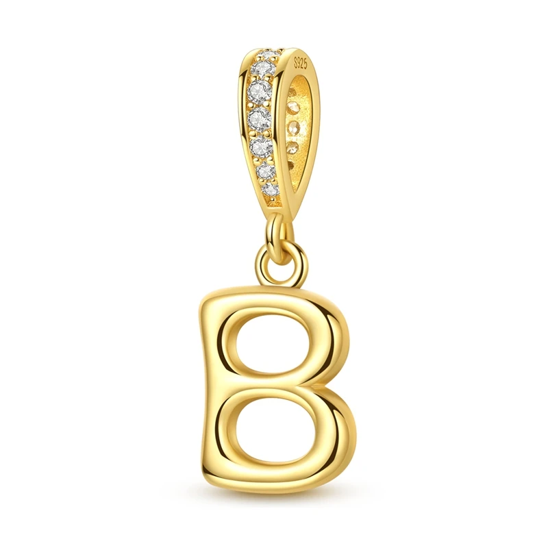 Elegant 925 Sterling Silver Golden Letter Pendant Charm Bead for Women - Jewelry Gift DIY